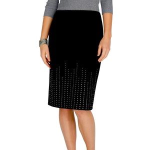 EMBELLISHED PONTE BLACK PENCIL SKIRT
